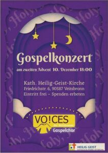 Voices Veitspronn Plakat für Gospelkonzert am 2. Advent 2023