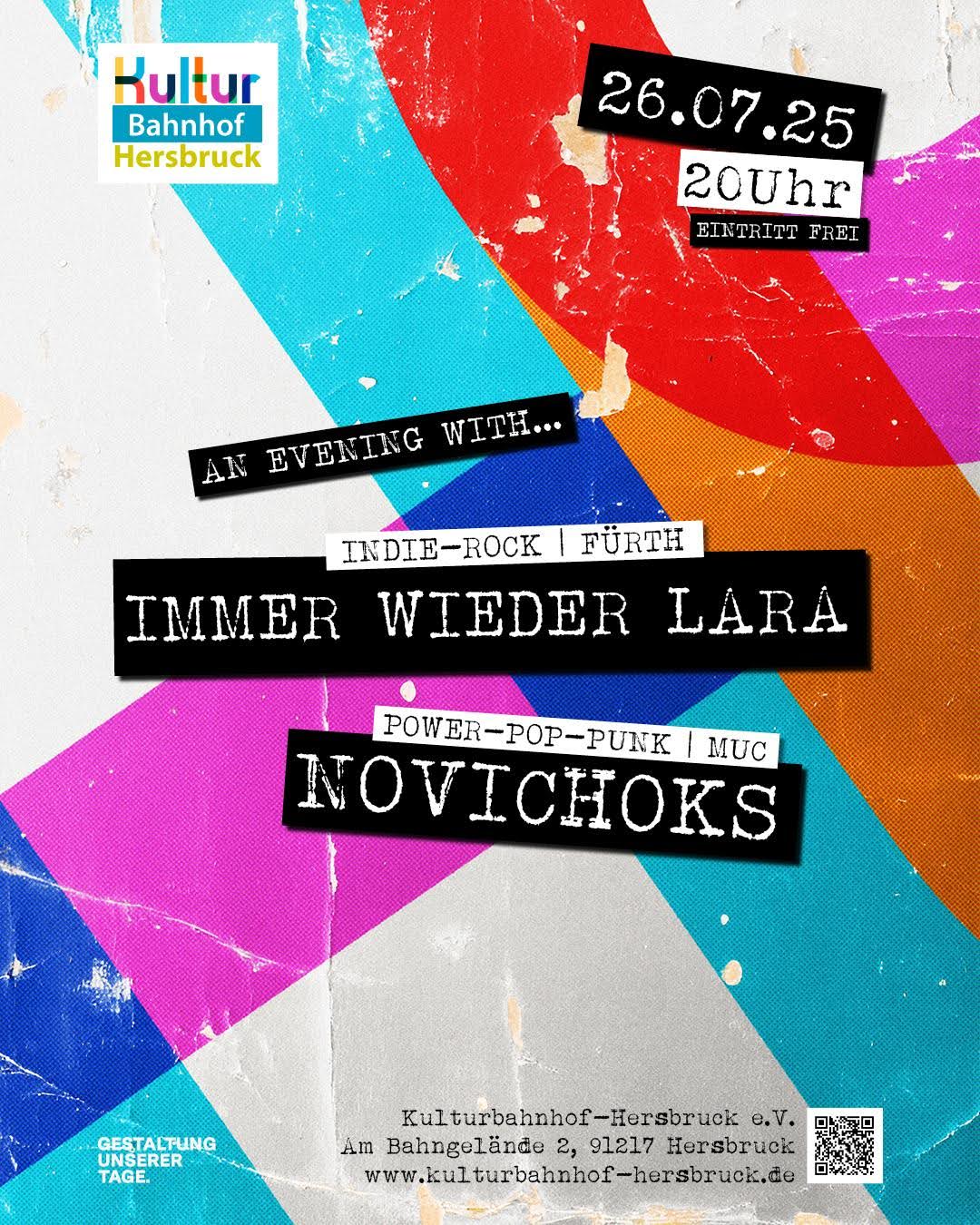 Konzertplakat Immer Wieder Lara & Novichoks, Kulturbahnhof Hersbruck, 26.07.2025